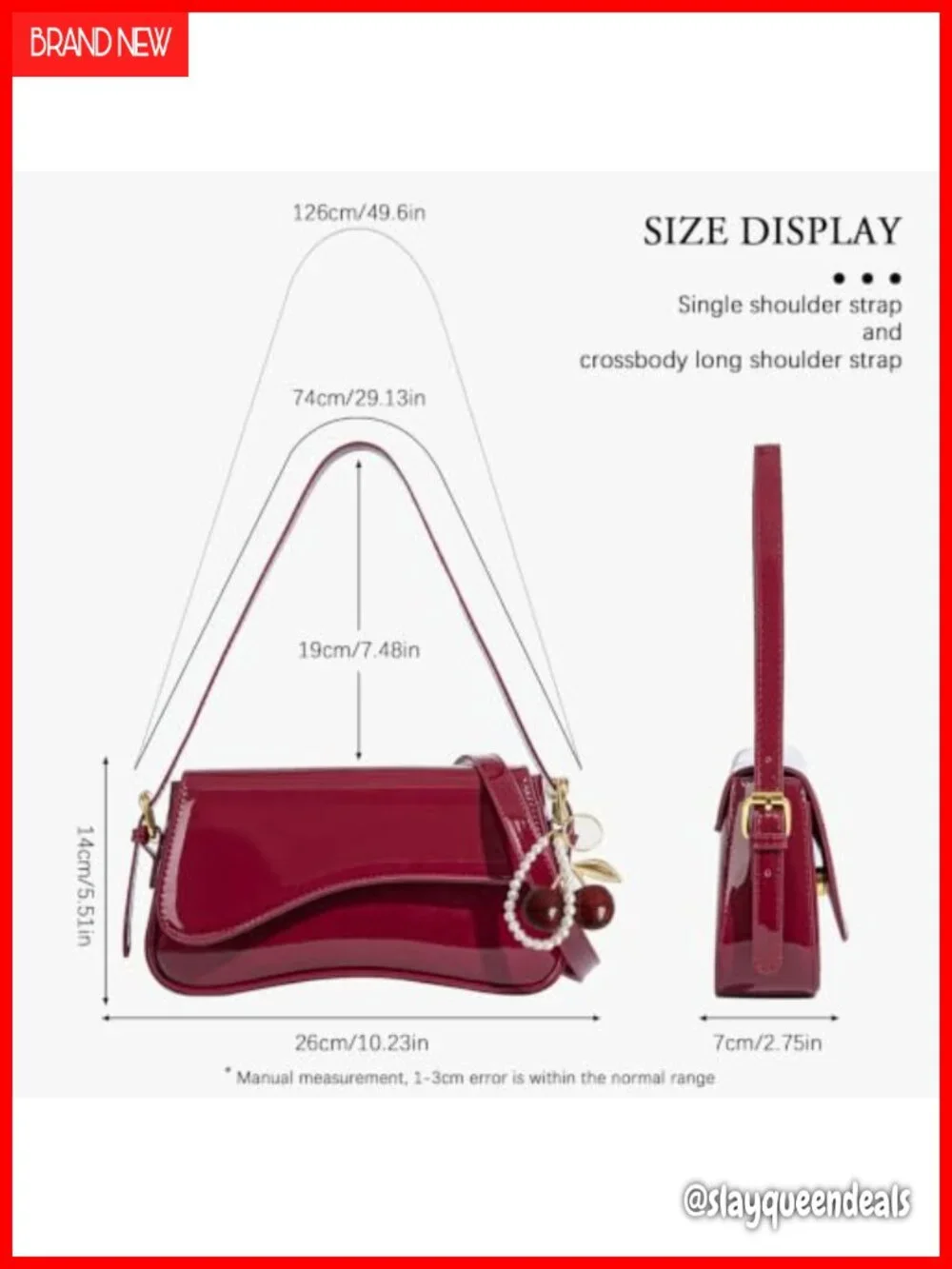 PU Leather Hobo Crossbody Shoulder Bag with Cherry Pendant